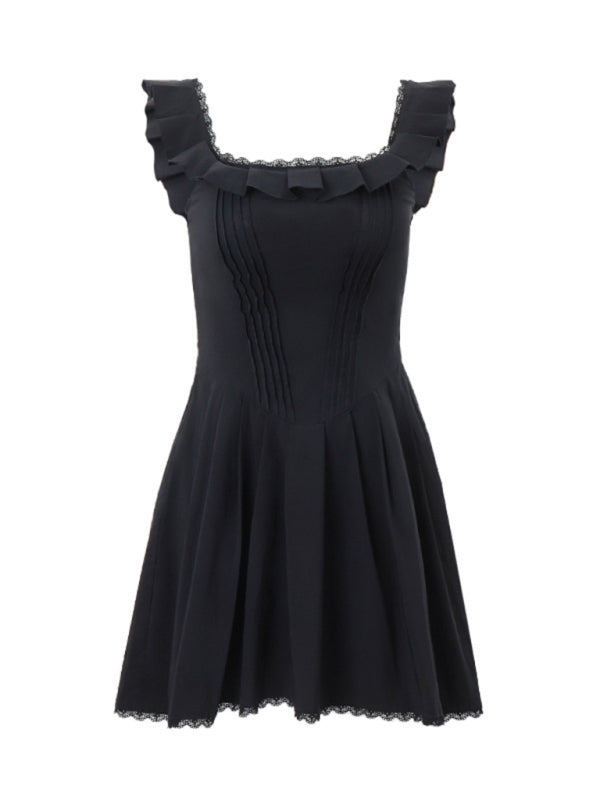 Square Neck Corset Midi Dress with Ruffle Trim – Spring Cotton Blend