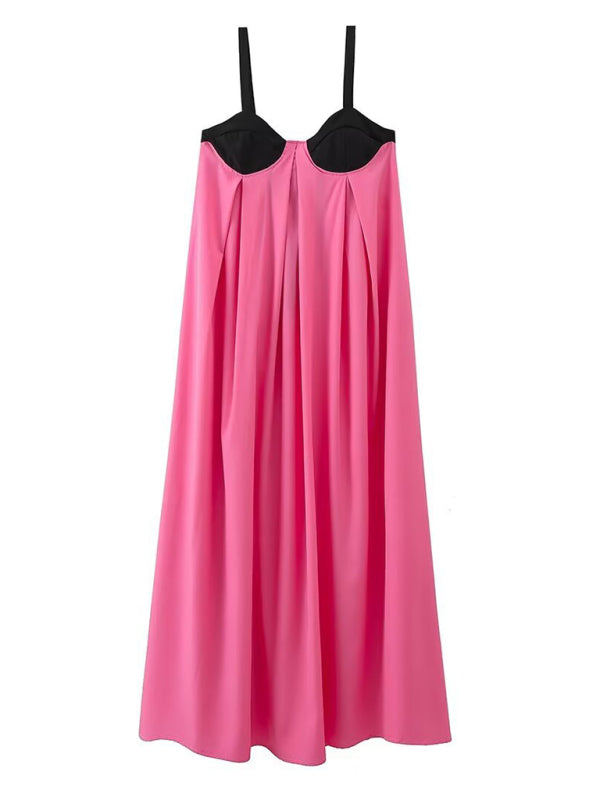 Spliced Backless Sleeveless Suspender Dress – Lightweight Woven Style