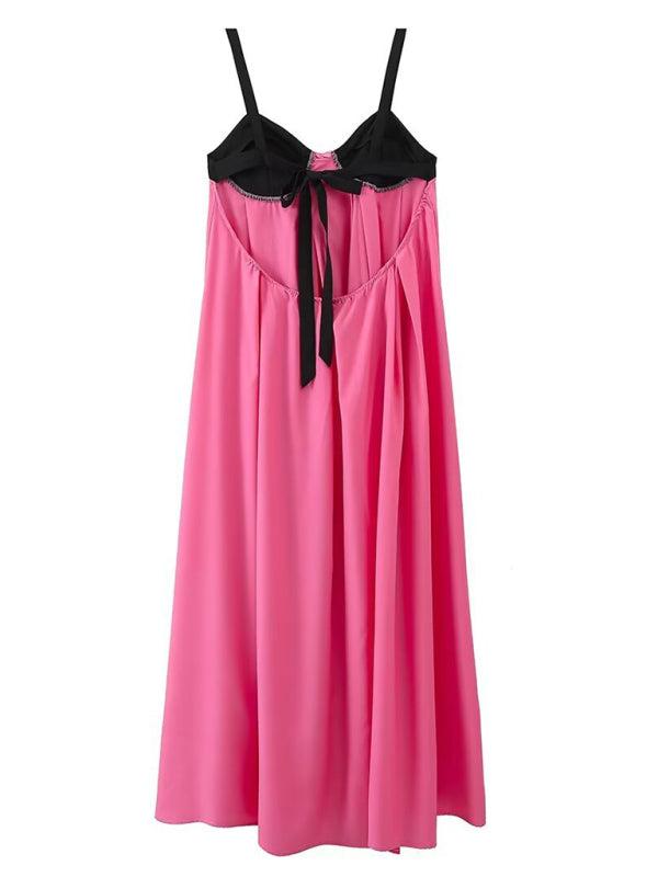 Spliced Backless Sleeveless Suspender Dress – Lightweight Woven Style