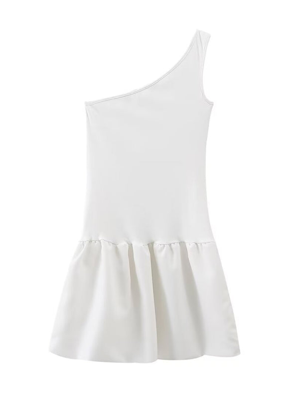 One-Shoulder Patchwork Mini Dress – Puffy Skirt & Romantic Princess Style