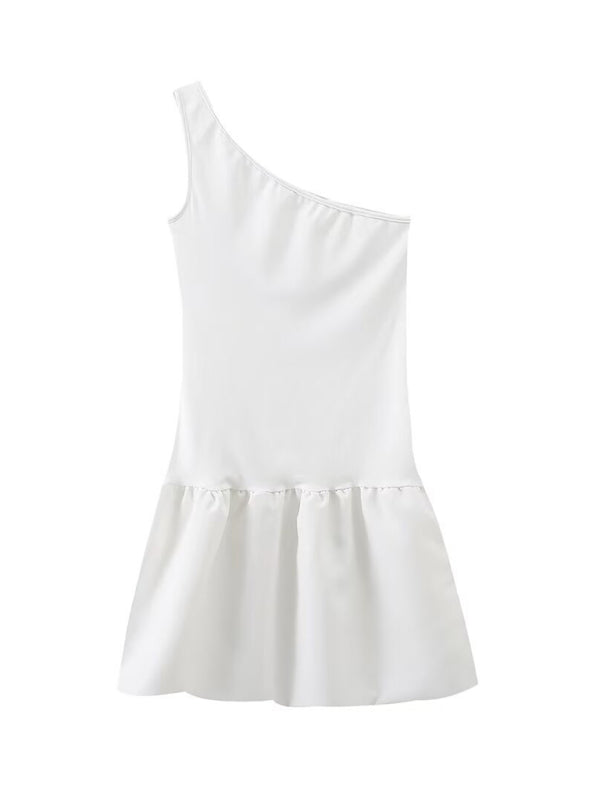 One-Shoulder Patchwork Mini Dress – Puffy Skirt & Romantic Princess Style