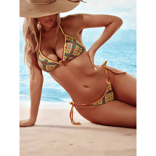 Floral Print Bikini Set – Sexy Strap Design, Moderate Stretch, Summer Ready - Smiling Maria - Everything For Women