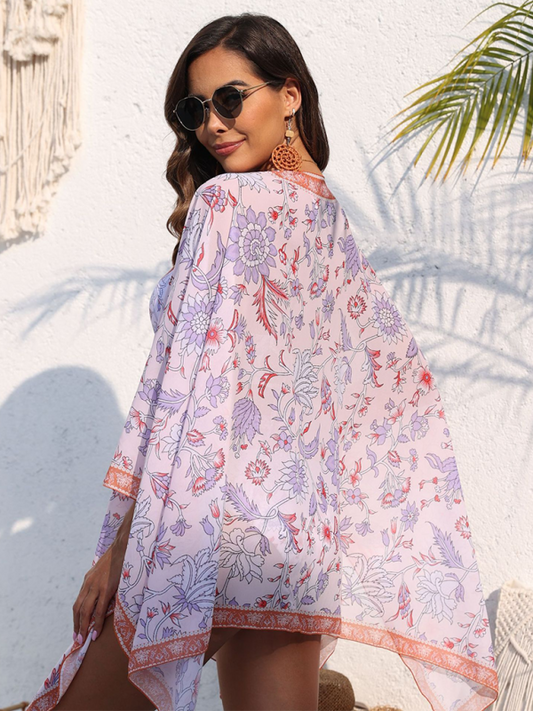 Resort Floral Print Swimsuit Shawl Cover-Up – Lightweight Boho Wrap