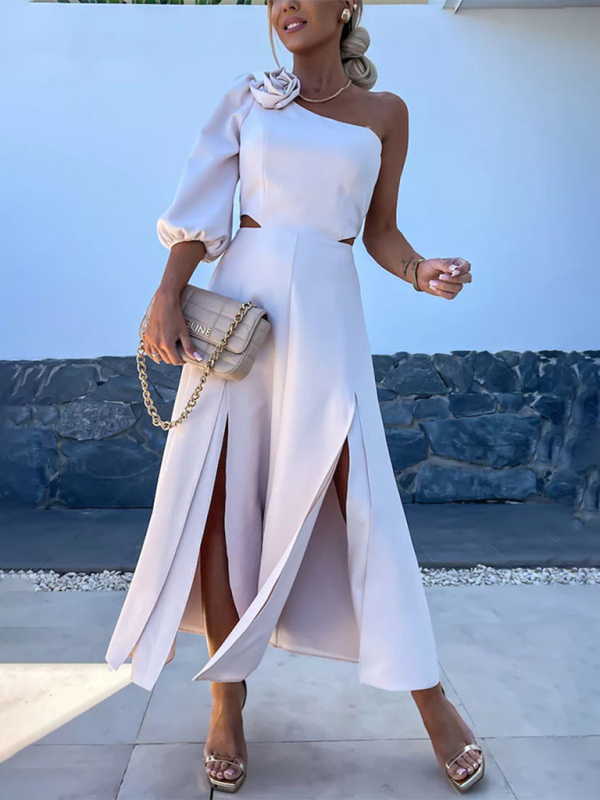One Shoulder Slit Layered Party Dress