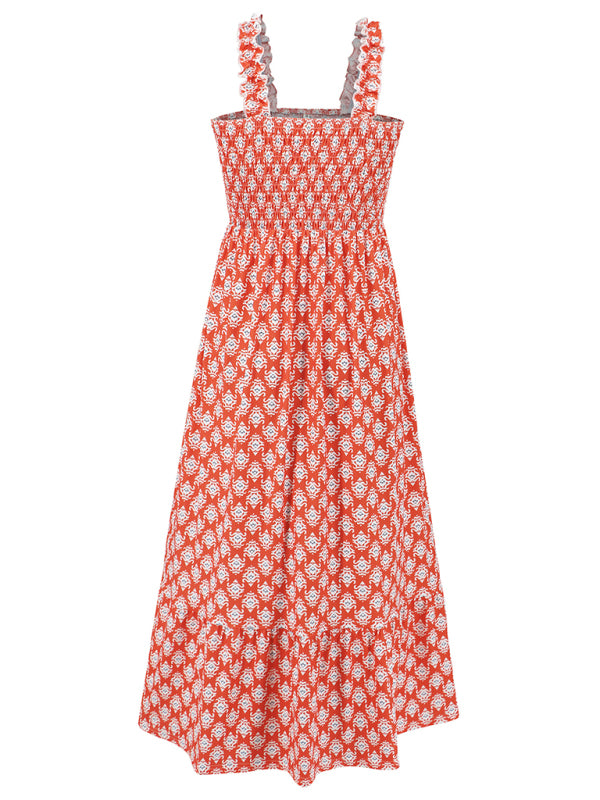 Elegant Floral Print Maxi Dress – Romantic Holiday Suspender Style