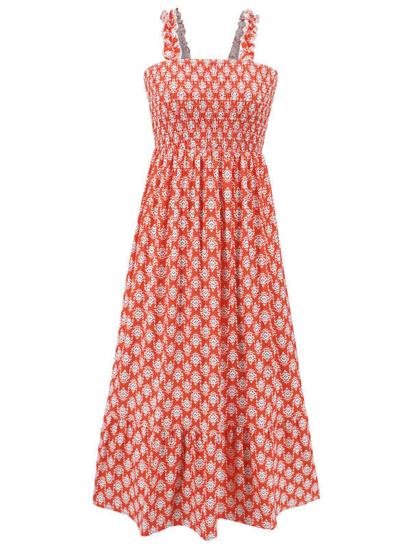 Elegant Floral Print Maxi Dress – Romantic Holiday Suspender Style