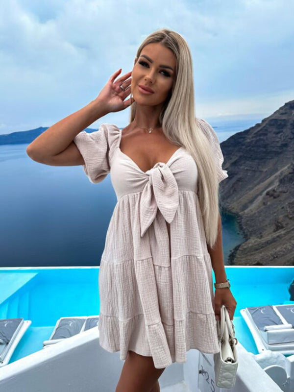 Strappy V-Neck Short Sleeve Summer Dress – Lightweight & Stylish Fit