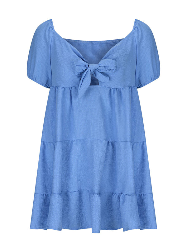 Strappy V-Neck Short Sleeve Summer Dress – Lightweight & Stylish Fit