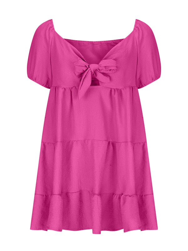 Strappy V-Neck Short Sleeve Summer Dress – Lightweight & Stylish Fit