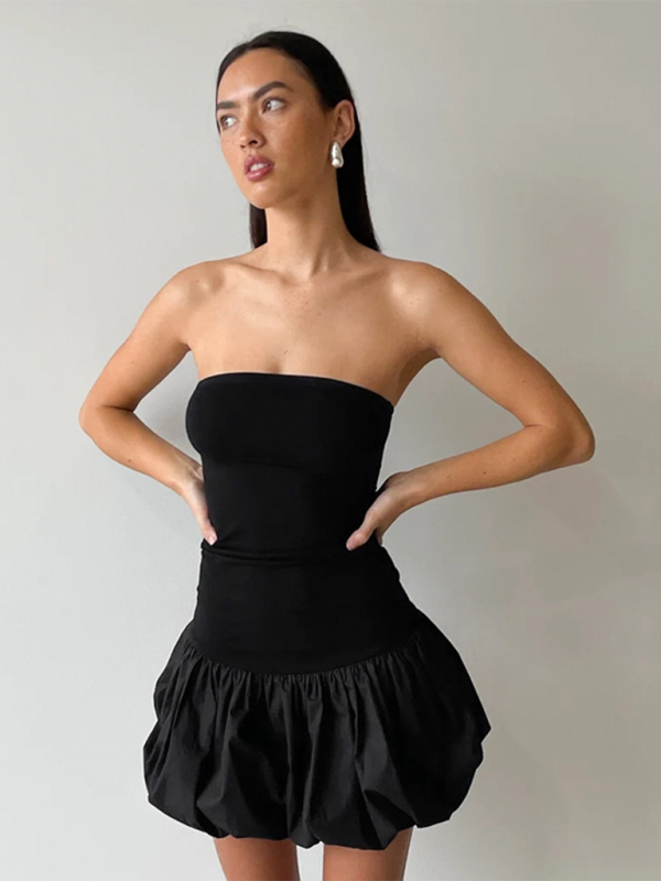 Contrasting Color Tube Top Bodycon Mini Dress – Spring-Summer Sexy Knit
