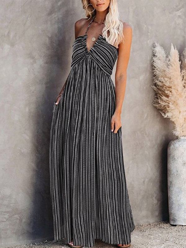 Adjustable Suspender Strap Sexy Dress – Stripe Pattern, Woven Spandex Blend