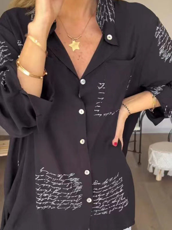 Women's Letter Print Long Sleeve Shirt