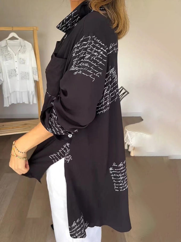 Women's Letter Print Long Sleeve Shirt