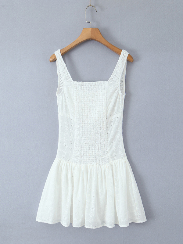 Square Neck A-Line Cotton Dress – Romantic Seaside Vacation Style