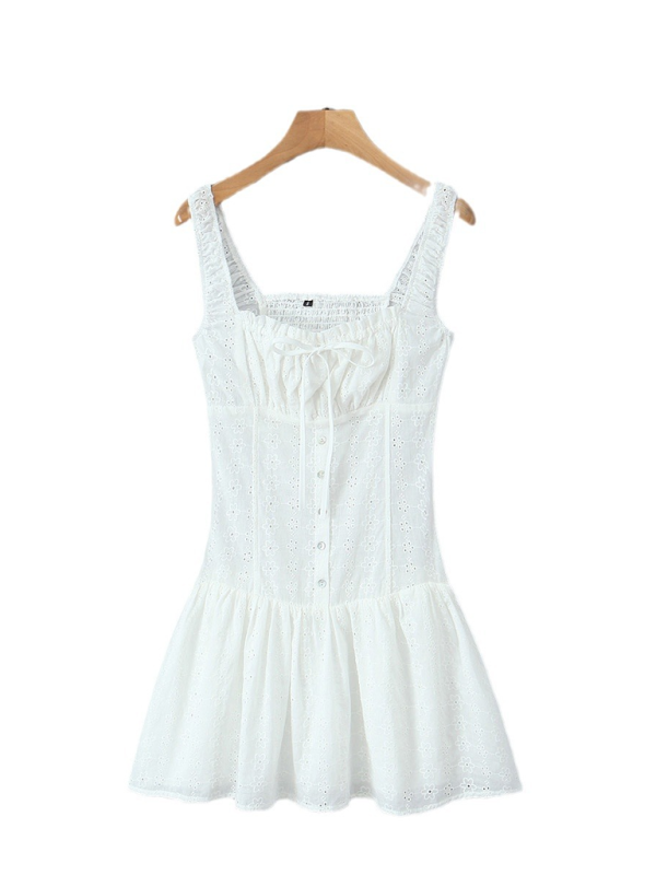 Square Neck A-Line Cotton Dress – Romantic Seaside Vacation Style