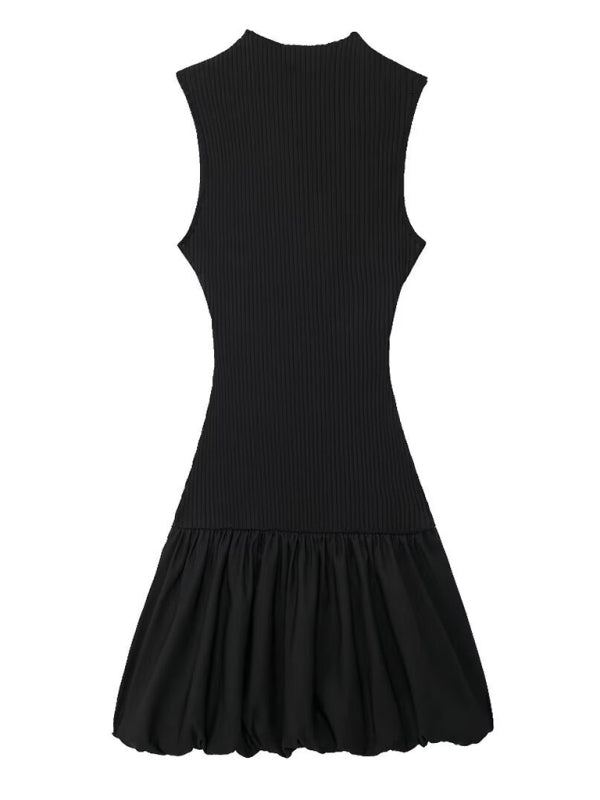Sleeveless Ribbed Knit Balloon Fit Dress – Lightweight Casual Summer Look
