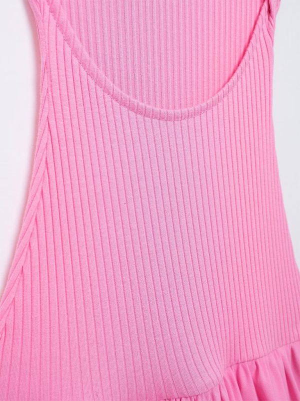 Sleeveless Ribbed Knit Balloon Fit Dress – Lightweight Casual Summer Look