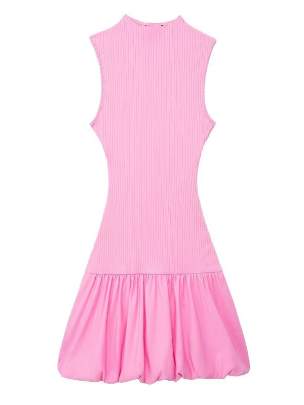Sleeveless Ribbed Knit Balloon Fit Dress – Lightweight Casual Summer Look