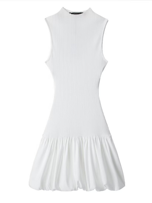 Sleeveless Ribbed Knit Balloon Fit Dress – Lightweight Casual Summer Look