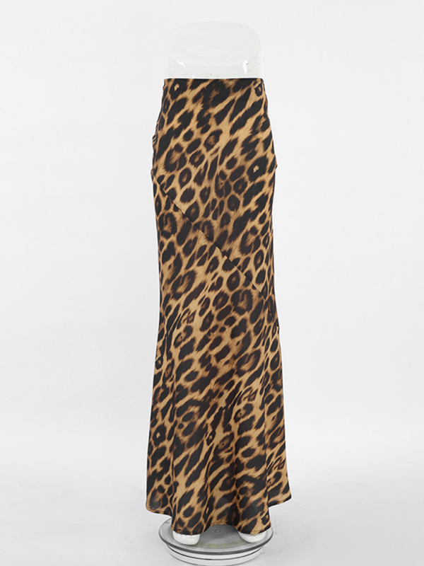 Leopard Print Chiffon Fishtail Maxi Skirt