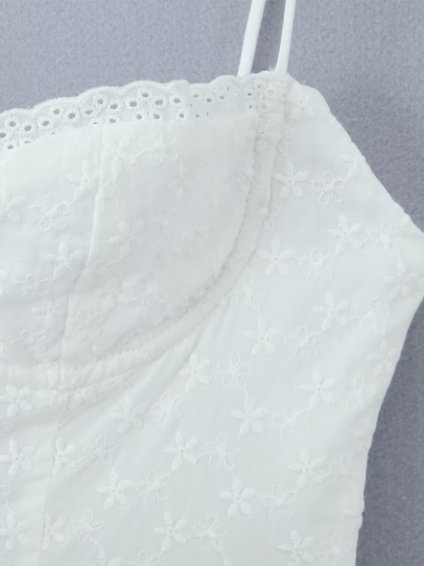 Romantic Lace High-Waisted Suspender Dress - White Spring Summer Style