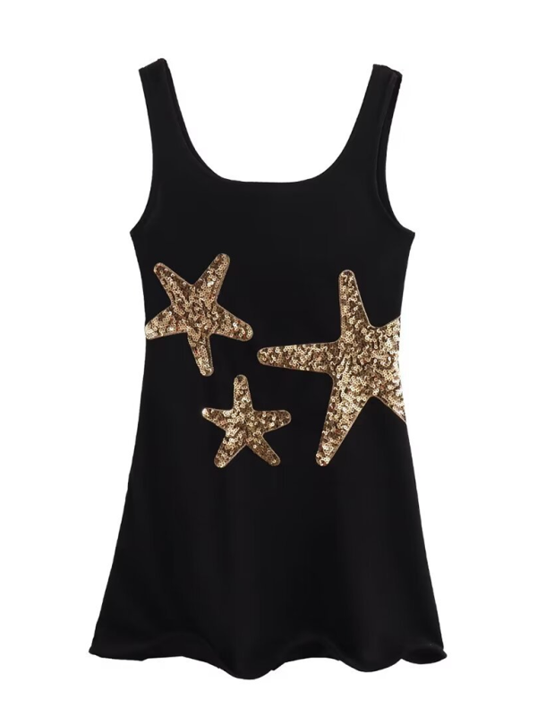 Sequin Embroidered Casual Mini Tank Dress – Sleeveless Fit for Summer Days