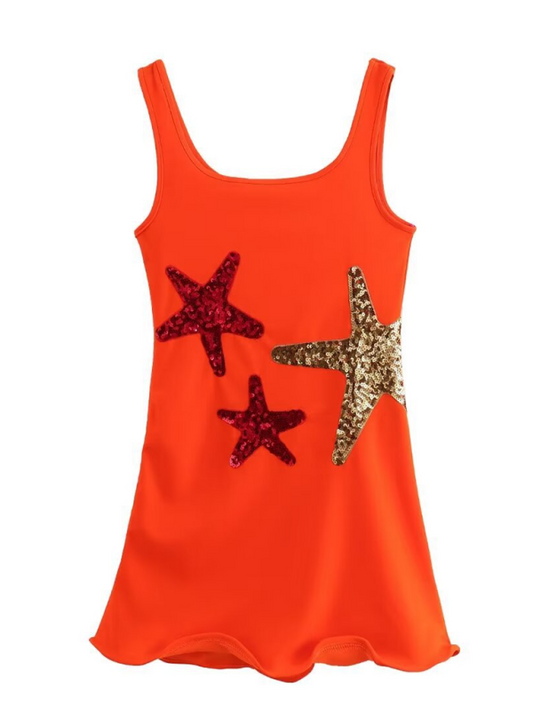 Sequin Embroidered Casual Mini Tank Dress – Sleeveless Fit for Summer Days