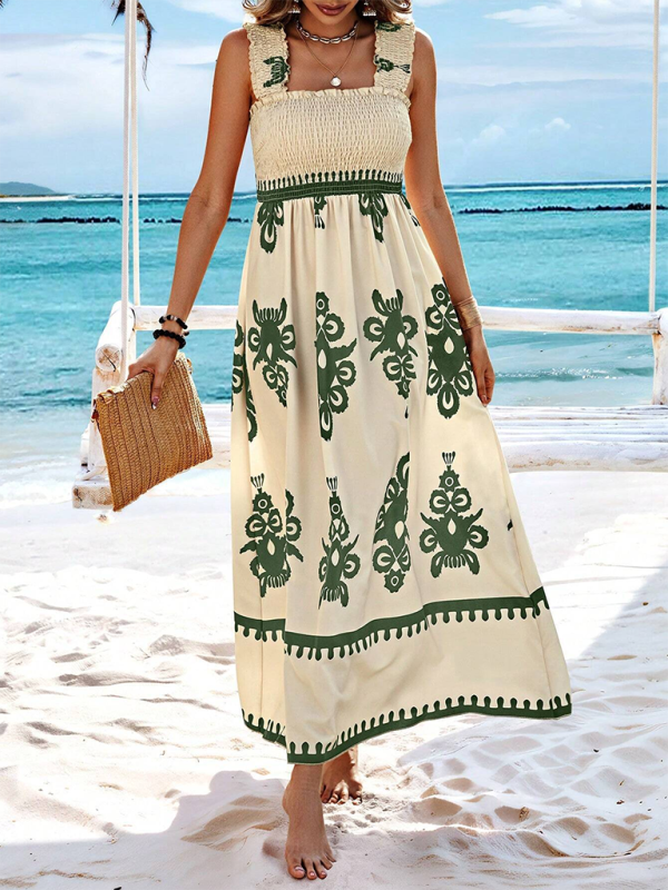 Printed Cross-Front Midi Dress – Resort Style, Woven Cotton Blend, Spring-Summer