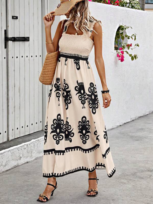 Printed Cross-Front Midi Dress – Resort Style, Woven Cotton Blend, Spring-Summer