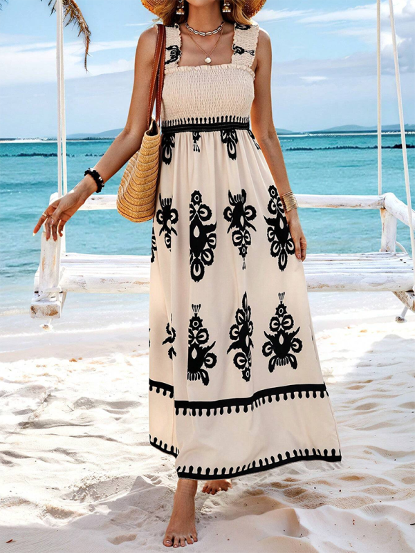 Printed Cross-Front Midi Dress – Resort Style, Woven Cotton Blend, Spring-Summer
