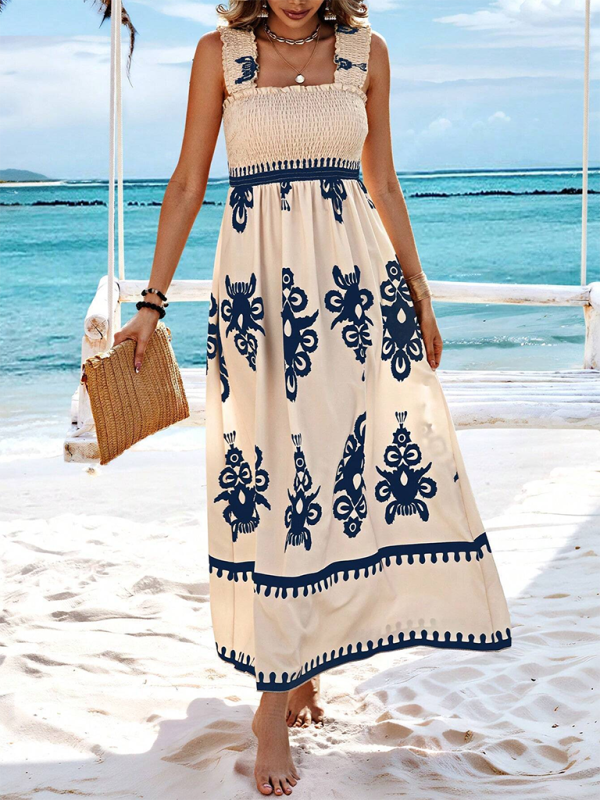 Printed Cross-Front Midi Dress – Resort Style, Woven Cotton Blend, Spring-Summer