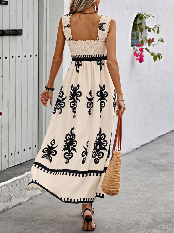 Printed Cross-Front Midi Dress – Resort Style, Woven Cotton Blend, Spring-Summer