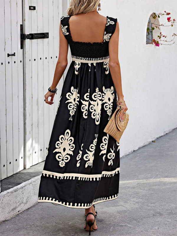 Printed Cross-Front Midi Dress – Resort Style, Woven Cotton Blend, Spring-Summer
