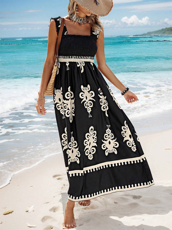 Printed Cross-Front Midi Dress – Resort Style, Woven Cotton Blend, Spring-Summer