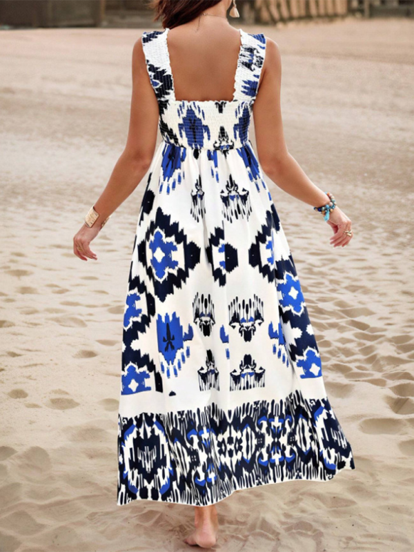 Printed Cross-Front Midi Dress – Resort Style, Woven Cotton Blend, Spring-Summer