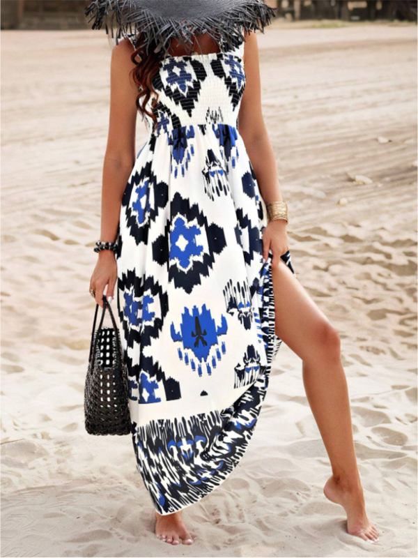 Printed Cross-Front Midi Dress – Resort Style, Woven Cotton Blend, Spring-Summer