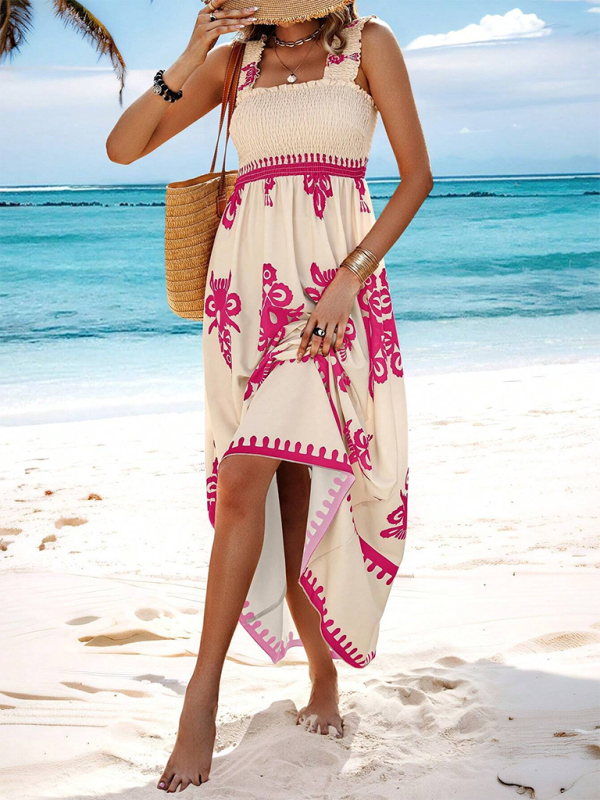 Printed Cross-Front Midi Dress – Resort Style, Woven Cotton Blend, Spring-Summer