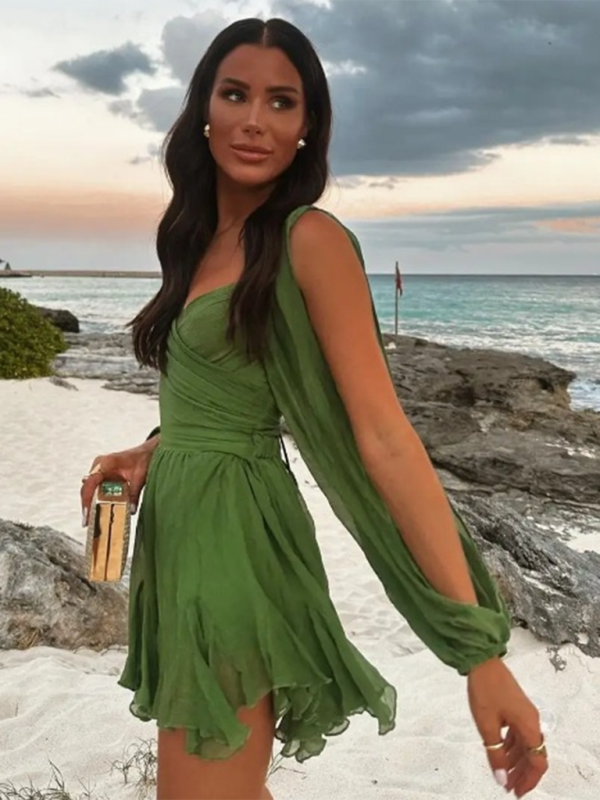 Off-shoulder V-neck Midi Dress - Curve-enhancing Fit In Bold Summer Colors