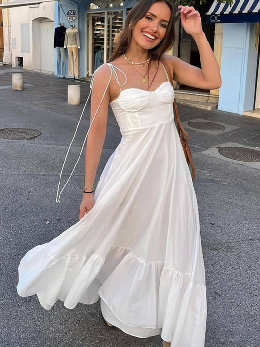 Layered Poplin Sleeveless Suspender Dress – Romantic, Woven Spring-Summer Maxi