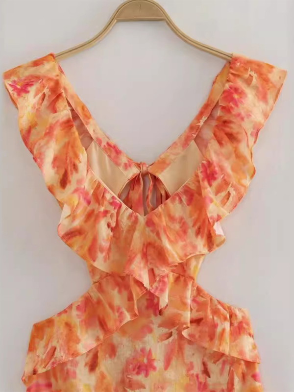 Layered Sleeveless Ruffle Maxi Dress – Romantic Full Print Vacation Style