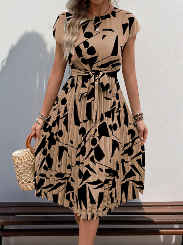 Geometric Print Pleated Midi Dress – Lightweight Spring-Summer Style