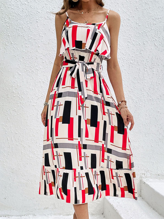 Striped Resort-Style Lace-Up Maxi Dress – Lightweight Rayon, Flowy Fit