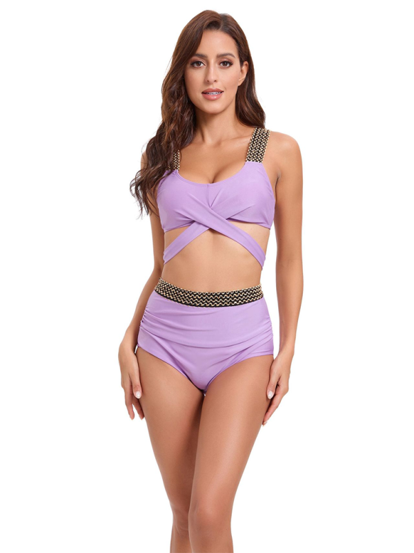 Sexy Cross-Back Bikini Set – Solid Two-Piece with Moderate Stretch