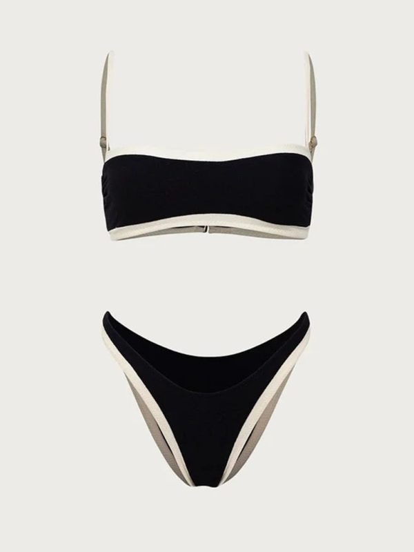 Black & White Triangle Bikini Set – Sleek Two-Piece with Moderate Stretch