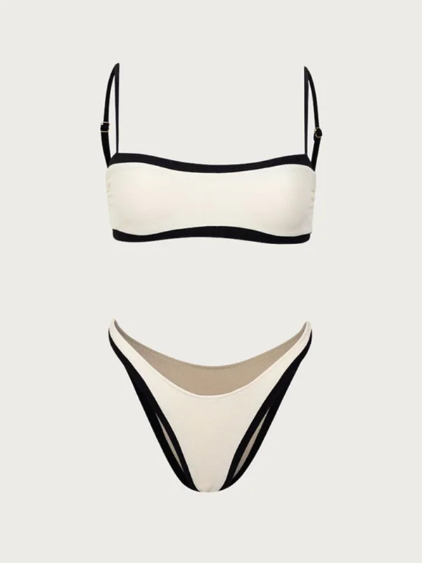 Black & White Triangle Bikini Set – Sleek Two-Piece with Moderate Stretch