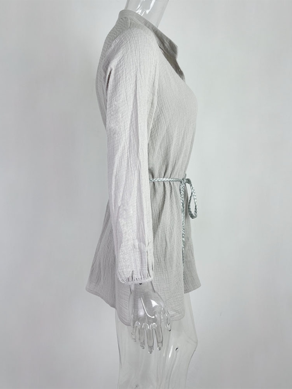 Solid Color Button Tie Mini Dress with Ruffled Hem – Leisure Style