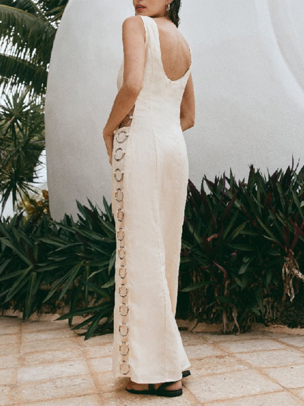 Printed Sleeveless Hoop Detail Midi Dress – Lightweight & Breezy for Summer