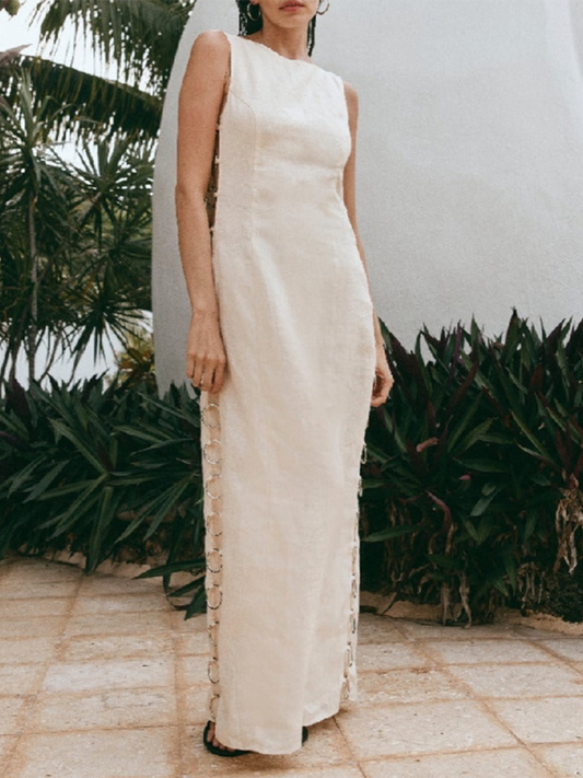 Printed Sleeveless Hoop Detail Midi Dress – Lightweight & Breezy for Summer
