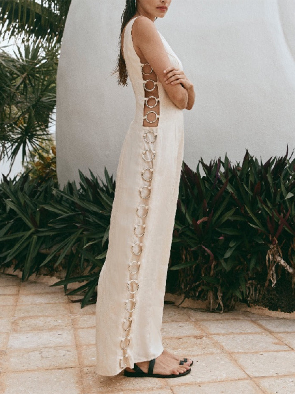Printed Sleeveless Hoop Detail Midi Dress – Lightweight & Breezy for Summer