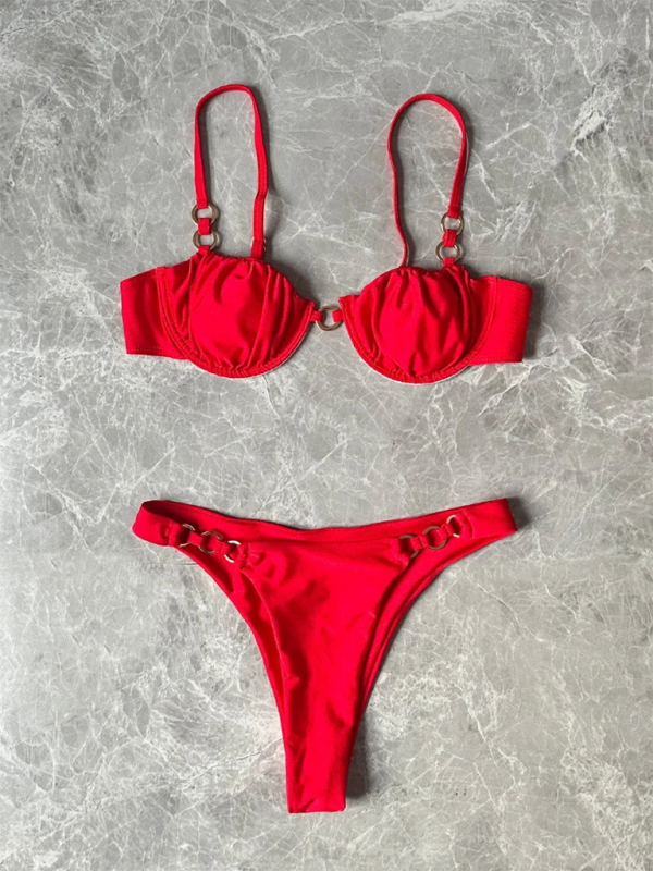 Low-Waist Solid Bikini Set – Sexy Fit, Moderate Stretch, Spring-Summer Favorite